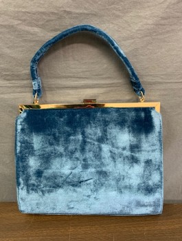 SUNSET + SPRING, Dk Blue, Polyester, Solid, Velour, Gold Clasp/Opening, Self Fabric Handle with Longer Strap Option