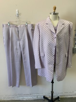 ALBERTO CELINI, Lavender Purple, Polyester, Check , Lavender Self Check, 4 Button Front, Notched Lapel, 3 Pockets,