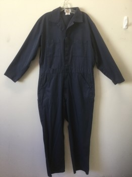 DICKIES, Navy Blue, Poly/Cotton, Solid, Twill, Long Sleeves, Zip Front, 6 Pockets (2 Chest, 2 Front Pants, 2 Back Pants), Collar Attached **Has Small Hole in Front Waistband Seam