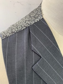 ROSSI MAN, Gray, Lt Gray, Wool, Stripes - Pin, 5 Buttons, Notched Lapel, Gray Paisley Lining and Back, 4 Pockets, Belted Back