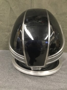 Unisex, Sci-Fi/Fantasy Piece 1, MTO, Black, Silver, Metallic/Metal, Plastic, O/S, Black Plastic Crown, Silver Metal Band, Magnetic Detachable Clear Plastic Face Shield, Ribbed Black Rubber Neck, Silver Metal Collar, Goes with Astronaut Suit FC031838