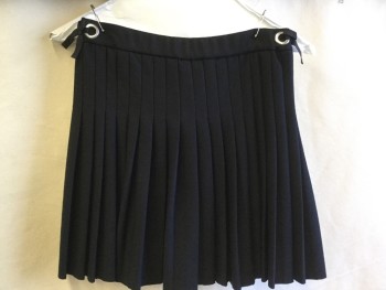 Childrens, Skirt, ZARA GIRLS, Black, Polyester, Elastane, Solid, 11/12, 1.25" Elastic Waist Band with 2 Metal Rings on Each Side with Short Black Ribbon Bow Tie, Top Stitch Pleats,