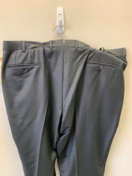 E> ZEGNA, Gray, Wool, Solid, Flat Front, Side Pockets  Back Pockets