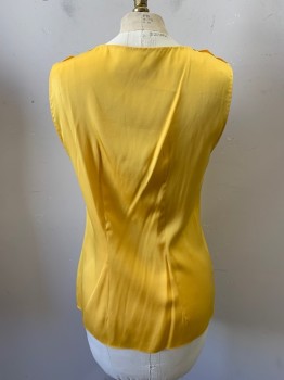 Womens, Top, ELIE TAHARI, Yellow, Silk, Elastane, Solid, S, Pullover, Scoop Neckline, Bow at Front with Pleated Center, Waterfall Detail on Shoulder, Sleeveless