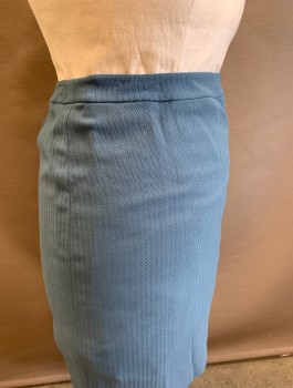 JOHN MEYER, Slate Blue, Polyester, Solid, Self Zig Zag Texture, Pencil Skirt, Knee Length, 1" Wide Self Waistband, Vent at Center Back Hem, Center Back Zipper