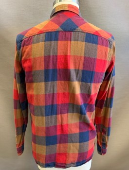 Mens, Casual Shirt, VANS, Multi-color, Red, Olive Green, Navy Blue, Brown, Cotton, Check , L, Flannel, Long Sleeves, Button Front, Collar Attached, 2 Pockets with Button/Flap Closure