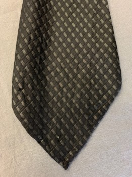 Mens, Tie, N/L, Black, Gray, Rayon, Rectangles, Hand Rolled Edges, Needs Reshaping, 2 Small Holes - See Detail Photo,