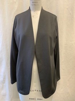 Womens, Blazer, UNIQLO, Dk Gray, Polyester, Spandex, Solid, M, Open Front, 2 Pockets, Single Vent Back