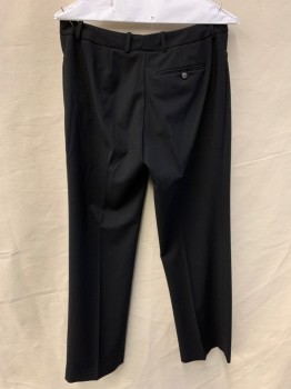 Womens, Slacks, CALVIN KLEIN, Black, Polyester, Rayon, Solid, W 3, 6, Flat Front, Zip Fly, Button Tab Closure, 3 Pockets, Belt Loops