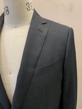 JOHN VARVATOS, Charcoal Gray, Wool, Solid, 2 Buttons, Single Breasted, Notched Lapel, 3 Pockets
