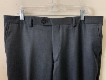 JOS A BANK, Charcoal Gray, Wool, Solid, F.F, Side Pockets, Zip Front, Belt Loops