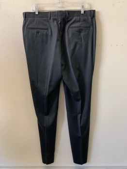 JOS A BANK, Charcoal Gray, Wool, Solid, F.F, Side Pockets, Zip Front, Belt Loops