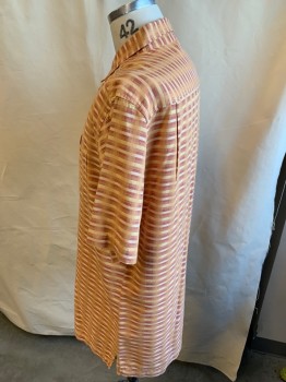 TOMMY BAHAMA, Peach Orange, Brown, Dusty Pink, Lt Yellow, White, Silk, Cotton, Stripes, S/S, C.A., Bttn., Patch Pocket,