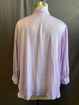 WORTHINGTON, Lavender Purple, Polyester, Solid, Button Front with V, Collar Attached, Self Neck Belt Tie, 3/4 Sleeve, Button Cuff