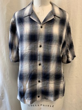 ALL SAINTS, Gray, Off White, Black, Cotton, Plaid, Collar Attached, Button Front, Short Sleeves