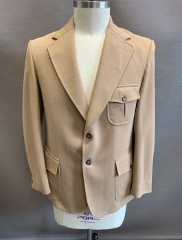 NL, Khaki Brown, Polyester, Ribbed. Notched Lapel, Single Breasted, Button Front, 2 Buttons,  3 Flap Pockets with Pleats, Single Back Vent