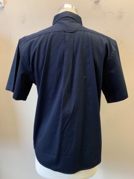HARRITON, Navy Blue, Cotton, Polyester, Solid, S/S, Button Front, Collar Attached, Chest Pocket