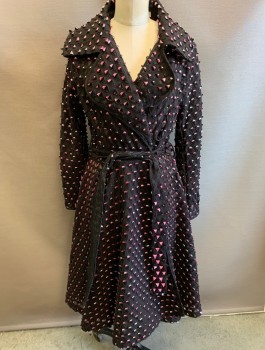 Womens, Sci-Fi/Fantasy Coat/Robe, WHY DRESS, Black, Iridescent Pink, Silver, Polyester, Triangles, S, Textured Material with Cutout Triangles That Curl Up to Reveal Fishnet, Long Sleeves, Notched Collar, 2 Snap Closures at Waist Seam, Belt Loops, ***with Matching Belt