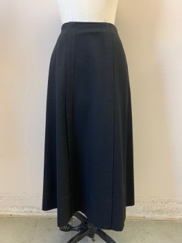 Womens, Skirt 1890s-1910s, MTO, Black, Wool, Solid, W 26, Made To Order, Gabardine, Pleat Down Side Fronts, Hooks & Bars