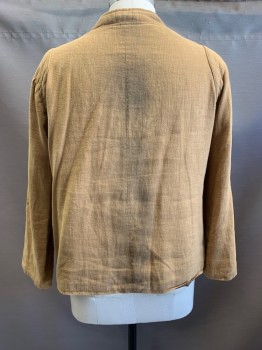 Mens, Jacket, MTO , Khaki Brown, Cotton, Solid, XXL, Crossover Front with Snap, Asymmetric, V-neck, Long Sleeves, 1 Pocket, Stand Collar, Reinforced Shoulder, AGED