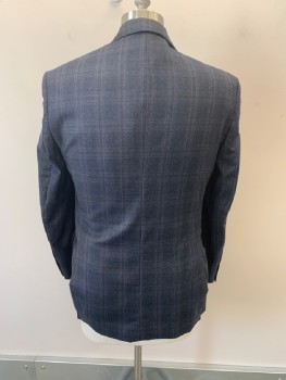 JOS A BANK, Navy Blue, Blue, Gray, Mustard Yellow, Red Burgundy, Wool, Plaid, Notched Lapel, Single Breasted, B.F., 2 Bttns, 3 Pckts
