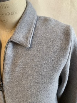 J CREW, Lt Gray, Wool, Solid, Long Sleeves, Zip Front, 2 Pockets