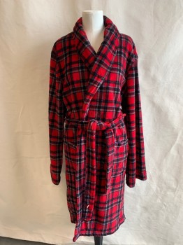 Childrens, Robe, CHEROKEE, Red, Black, Gray, Blue, Polyester, Plaid, XL, Shawl Collar, L/S, Matching Tie Belt, Tie Closure, 2 Pockets, Belt Loops, MULTIPLES