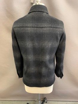 SAKS FIFTH AVENUE, Black, Gray, Wool, Plaid, C.A., Button Front, L/S, 2 Pockets
