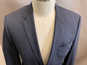 BOSS, Midnight Blue, Wool, Solid, 2 Button Front, Notched Lapel, 3 Pockets,