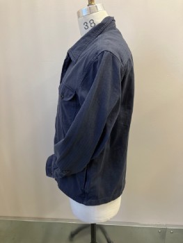 J.CREW, Navy Blue, Cotton, Solid, Herringbone Twill, Zip Front, C.A., 4 Pckts 2 with Flaps, Button Cuffs, Back Yoke