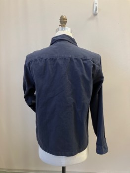 J.CREW, Navy Blue, Cotton, Solid, Herringbone Twill, Zip Front, C.A., 4 Pckts 2 with Flaps, Button Cuffs, Back Yoke