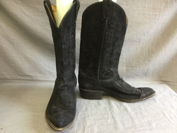 Mens, Cowboy Boots , TONY LAMA, Black, Suede, 10Wome, 8.5Men, Top Stitched, Pull-on