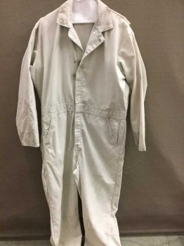 Mens, Coveralls/Jumpsuit, N/L, Lt Gray, Polyester, Cotton, Solid, XL, Twill, Zip Front, Long Sleeves, Lightly Aged/Dirty