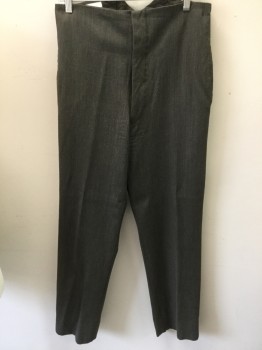 Mens, Pants 1890s-1910s, MTO, Dk Brown, Black, Wool, 30/31+, High Waisted, Pockets, Suspender Buttons,
