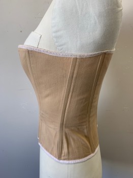 Womens, Corset 1890s-1910s, MTO, Beige, Cotton, Solid, W25, B34, W/light Pink Trim, Off White Lacing Back, (Slight Dirty at Waist)