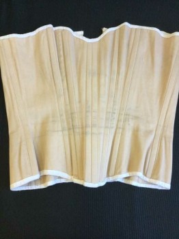 Womens, Corset 1890s-1910s, MTO, Beige, Cotton, Solid, W25, B34, W/light Pink Trim, Off White Lacing Back, (Slight Dirty at Waist)