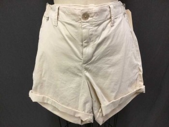 Womens, Shorts, GAP, Tan Brown, Cotton, Spandex, Solid, W 32, 6, Flat Front, Cuffed  Cotton Weave Tape Side Stripe, 4 Pockets,