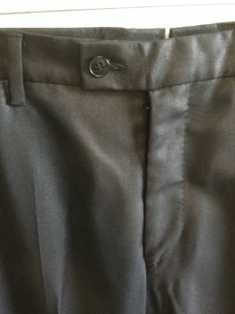 VERSACE, Black, Polyester, Wool, Solid, Slightly Shiny Fabric (almost Like Sharkskin), Flat Front, Slim Leg, Tab Waist, Zip Fly, 5 Pockets Including 1 Watch Pocket