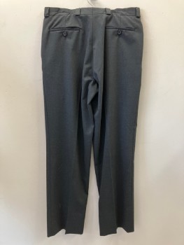 CALVIN KLEIN, Charcoal Gray, Wool, Polyester, Solid, Flat Front, Zip Front, Belt Loops, 4 Pockets, Tab Waistband