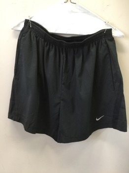 NIKE, Black, Synthetic, Solid, Athletic Shorts, Mesh Side Stripes, Elastic Drawstring Waistband, 2 Pockets