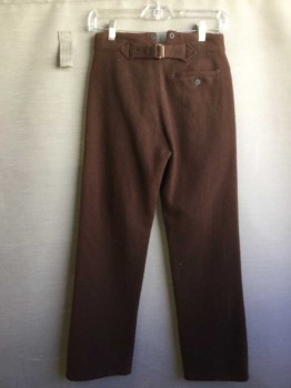 Childrens, Pants 1890s-1910s, RIVER JUNCTION TRADE, Brown, Wool, Solid, Ins27., W 26, Boiled Wool, Button Fly, 4 Pockets, Adjustable Back Waist. Suspender Buttons on Out Waist, Boys