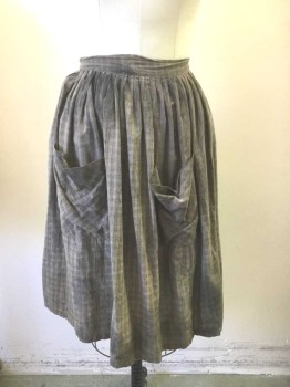 N/L, Brown, Gray, Cotton, Plaid, Half Apron, Gathered Into 1.5" Self Waistband with Self Ties at Sides, 2 Large Patch Pockets, Dirty/Dusty Throughout, Made To Order