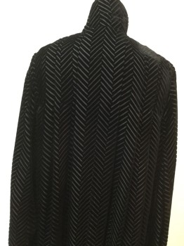 Womens, Sci-Fi/Fantasy Coat/Robe, N/L, Black, Rayon, Chevron, 6, Made To Order, Burn Out Velvet, Stand Collar, No Closures, Sleeveless with Sleeve-like Draped Bits, Stitched Down Pleated Yoke, Cutaway