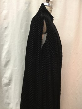 Womens, Sci-Fi/Fantasy Coat/Robe, N/L, Black, Rayon, Chevron, 6, Made To Order, Burn Out Velvet, Stand Collar, No Closures, Sleeveless with Sleeve-like Draped Bits, Stitched Down Pleated Yoke, Cutaway