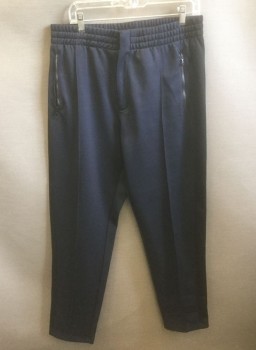 RAG & BONE, Navy Blue, Black, Poly/Cotton, Elastic Waist, Black 1.5" Wide Stripe at Outseam, Zip Fly, 4 Pockets (2 Front Pockets are Zip Pockets), Pin Tuck at Center of Each Leg