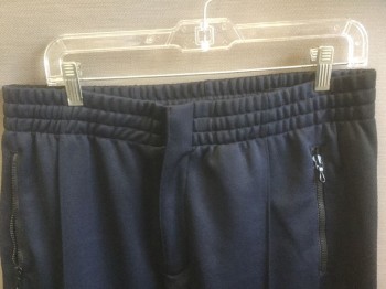 RAG & BONE, Navy Blue, Black, Poly/Cotton, Elastic Waist, Black 1.5" Wide Stripe at Outseam, Zip Fly, 4 Pockets (2 Front Pockets are Zip Pockets), Pin Tuck at Center of Each Leg