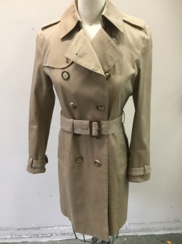 BROOKS BROTHERS, Khaki Brown, Cotton, Double Breasted, Epaulets, Self Belt