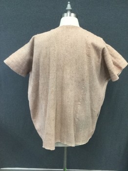 Mens, Historical Fiction Tunic, MTO, Mauve Pink, Cotton, Solid, O/S, Textured Vertical Stripes, Open Front, Cap Sleeves, Raw Hem