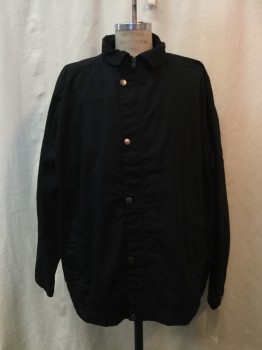 HARRITON, Black, Polyester, Cotton, Solid, Black, Zip & Button Front, 2 Pockets, Collar Attached,