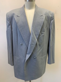 MTO, Lt Gray, White, Wool, Dots, Stripes, Single Breasted, 4 Buttons, 3 Pockets, No Center Back Vent, Unique Dotted Stripes, 1980s Power Suit